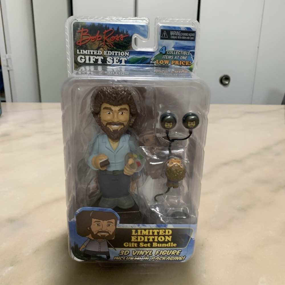 Bob Ross Limited Edition Gift Set Bundle 3D Vinyl Figure Bobblehead Painter NECA